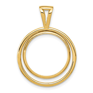 14k Yellow Gold Offset Double Circle 17.8mm Prong Coin Bezel Pendant - Fits US $2.50 Liberty and Other Coins