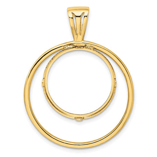 14k Yellow Gold Offset Double Circle 20.1mm Prong Coin Bezel Pendant - Fits 1/4 oz. Gold Nugget, and 1/4 oz. Koala