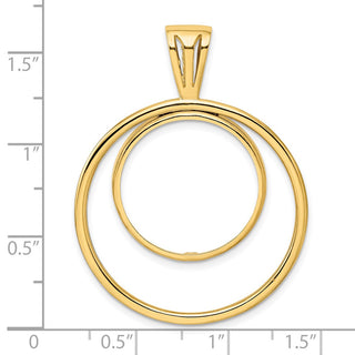 14k Yellow Gold Offset Double Circle 20.1mm Prong Coin Bezel Pendant - Fits 1/4 oz. Gold Nugget, and 1/4 oz. Koala