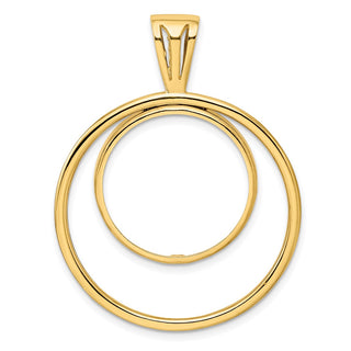 14k Yellow Gold Offset Double Circle 20.1mm Prong Coin Bezel Pendant - Fits 1/4 oz. Gold Nugget, and 1/4 oz. Koala