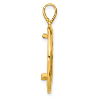 14k Yellow Gold Offset Double Circle 21.6mm Prong Coin Bezel Pendant - Fits US $5 Bald Eagle, US $5 Congressional, US $5 Liberty, and Other Coins