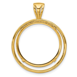 14k Yellow Gold Offset Double Circle 21.6mm Prong Coin Bezel Pendant - Fits US $5 Bald Eagle, US $5 Congressional, US $5 Liberty, and Other Coins