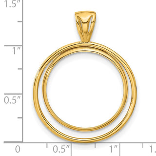 14k Yellow Gold Offset Double Circle 21.6mm Prong Coin Bezel Pendant - Fits US $5 Bald Eagle, US $5 Congressional, US $5 Liberty, and Other Coins