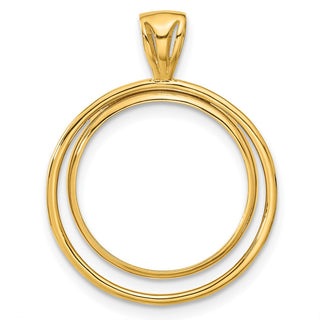14k Yellow Gold Offset Double Circle 21.6mm Prong Coin Bezel Pendant - Fits US $5 Bald Eagle, US $5 Congressional, US $5 Liberty, and Other Coins