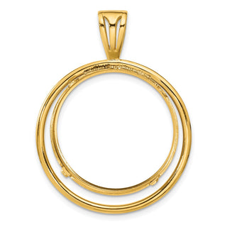 14k Yellow Gold Offset Double Circle 25.0mm Prong Coin Bezel Pendant - Fits 1/2 oz Maple Leaf and Other Coins