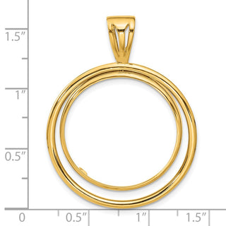 14k Yellow Gold Offset Double Circle 25.0mm Prong Coin Bezel Pendant - Fits 1/2 oz Maple Leaf and Other Coins