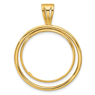 14k Yellow Gold Offset Double Circle 25.0mm Prong Coin Bezel Pendant - Fits 1/2 oz Maple Leaf and Other Coins