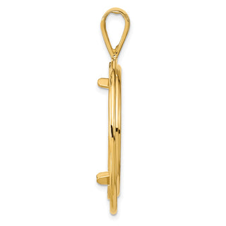 14k Yellow Gold Offset Double Circle 27mm Prong Coin Bezel Pendant - Fits 1/2 oz American Eagle, US $10 Liberty, and Other Coins
