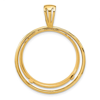 14k Yellow Gold Offset Double Circle 27mm Prong Coin Bezel Pendant - Fits 1/2 oz American Eagle, US $10 Liberty, and Other Coins