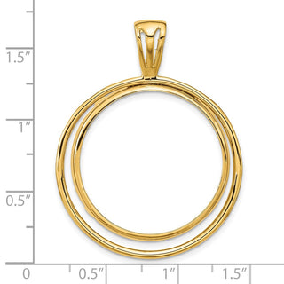 14k Yellow Gold Offset Double Circle 27mm Prong Coin Bezel Pendant - Fits 1/2 oz American Eagle, US $10 Liberty, and Other Coins