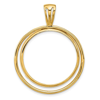 14k Yellow Gold Offset Double Circle 27mm Prong Coin Bezel Pendant - Fits 1/2 oz American Eagle, US $10 Liberty, and Other Coins