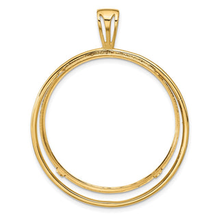 14k Yellow Gold Offset Double Circle 34.2mm Prong Coin Bezel Pendant - Fits US $20 Liberty and US $20 St. Gaudens