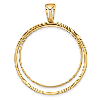 14k Yellow Gold Offset Double Circle 34.2mm Prong Coin Bezel Pendant - Fits US $20 Liberty and US $20 St. Gaudens