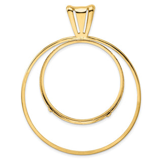 14k Yellow Gold Offset Double Circle 37mm Prong Coin Bezel Pendant - Fits 50 Pesos and Centenario