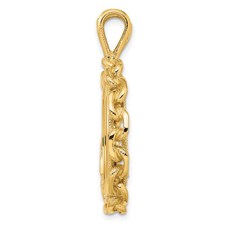 14k Yellow Gold Chain Link 21.6mm Prong Coin Bezel Pendant - Fits US $5 Bald Eagle and US $5 Congressional