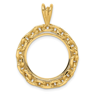 14k Yellow Gold Chain Link 21.6mm Prong Coin Bezel Pendant - Fits US $5 Bald Eagle and US $5 Congressional