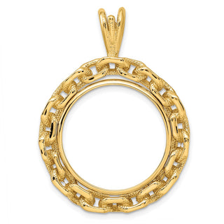 14k Yellow Gold Chain Link 21.6mm Prong Coin Bezel Pendant - Fits US $5 Bald Eagle and US $5 Congressional