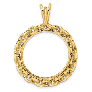 14k Yellow Gold Chain Link 27mm Prong Coin Bezel Pendant - Fits 1/2 oz American Eagle, US $10 Liberty, and Other Coins