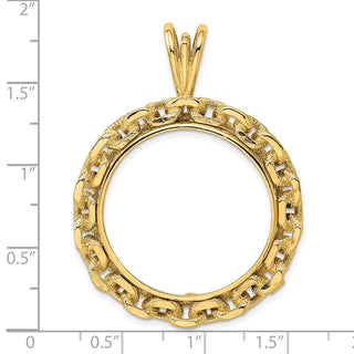 14k Yellow Gold Chain Link 27mm Prong Coin Bezel Pendant - Fits 1/2 oz American Eagle, US $10 Liberty, and Other Coins