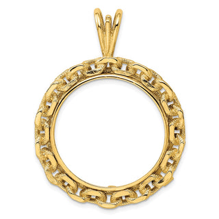 14k Yellow Gold Chain Link 27mm Prong Coin Bezel Pendant - Fits 1/2 oz American Eagle, US $10 Liberty, and Other Coins
