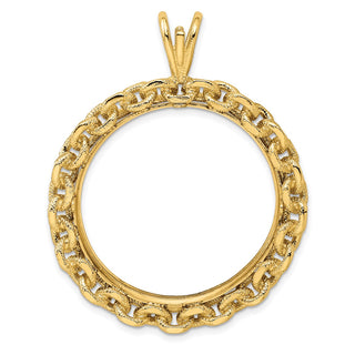 14k Yellow Gold Chain Link 32.7mm Prong Coin Bezel Pendant - Fits 1 oz American Eagle, 1 oz Cat, and 1 oz Krugerrand