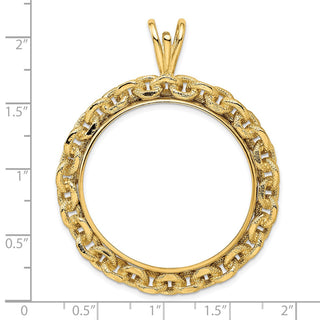 14k Yellow Gold Chain Link 32.7mm Prong Coin Bezel Pendant - Fits 1 oz American Eagle, 1 oz Cat, and 1 oz Krugerrand
