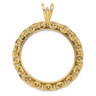 14k Yellow Gold Chain Link 32.7mm Prong Coin Bezel Pendant - Fits 1 oz American Eagle, 1 oz Cat, and 1 oz Krugerrand