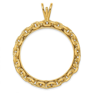 14k Yellow Gold Chain Link 34.2mm Prong Coin Bezel Pendant - Fits US $20 Liberty and US $20 St. Gaudens