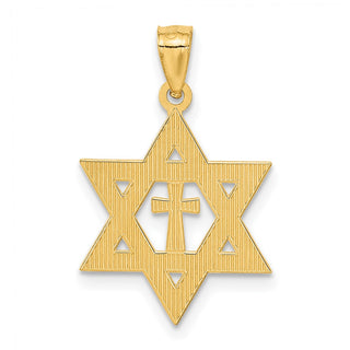 14k Yellow Gold Diamond-Cut Star Of David with Cross Pendant