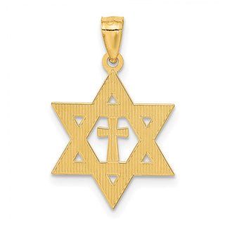 14k Yellow Gold Diamond-Cut Star Of David with Cross Pendant