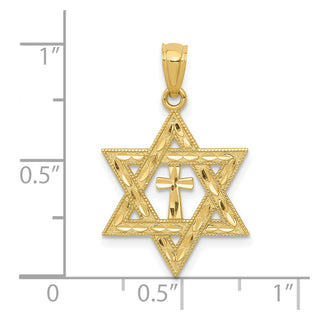 14k Yellow Gold Diamond-Cut Star Of David with Cross Pendant