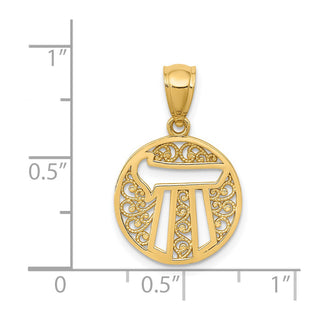 14k Yellow Gold Filigree Circle Chai Pendant