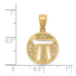 14k Yellow Gold Filigree Circle Chai Pendant
