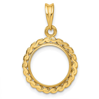 14k Yellow Gold S Chain 13mm Prong Coin Bezel Pendant - Fits 2 Pesos and US $1