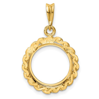14k Yellow Gold S Chain 14mm Prong Coin Bezel Pendant - Fits 1/20 oz Maple Leaf and Other Coins