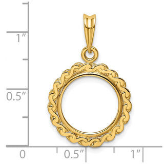 14k Yellow Gold S Chain 14mm Prong Coin Bezel Pendant - Fits 1/20 oz Maple Leaf and Other Coins