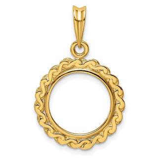 14k Yellow Gold S Chain 14mm Prong Coin Bezel Pendant - Fits 1/20 oz Maple Leaf and Other Coins