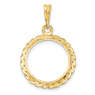 14k Yellow Gold S Chain 15.5mm Prong Coin Bezel Pendant - Fits 2.5 Pesos