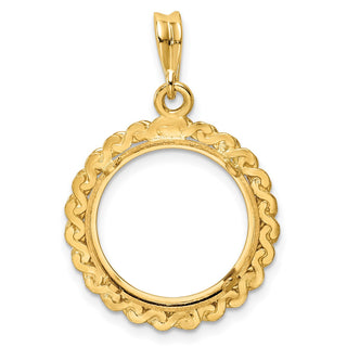 14k Yellow Gold S Chain 16mm Prong Coin Bezel Pendant - Fits 1/10 oz Maple Leaf, Maple Leaf, and Other Coins