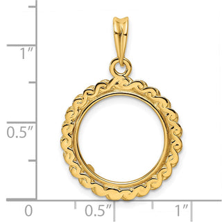 14k Yellow Gold S Chain 16mm Prong Coin Bezel Pendant - Fits 1/10 oz Maple Leaf, Maple Leaf, and Other Coins