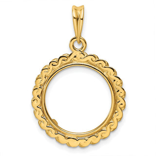 14k Yellow Gold S Chain 16mm Prong Coin Bezel Pendant - Fits 1/10 oz Maple Leaf, Maple Leaf, and Other Coins