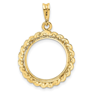 14k Yellow Gold S Chain 16.5mm Prong Coin Bezel Pendant - Fits 1/10 oz American Eagle and 1/10 oz Krugerrand