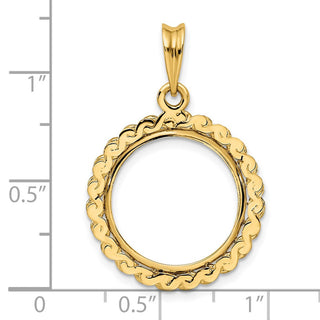 14k Yellow Gold S Chain 16.5mm Prong Coin Bezel Pendant - Fits 1/10 oz American Eagle and 1/10 oz Krugerrand