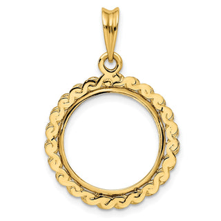 14k Yellow Gold S Chain 16.5mm Prong Coin Bezel Pendant - Fits 1/10 oz American Eagle and 1/10 oz Krugerrand