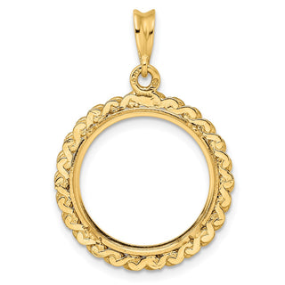 14k Yellow Gold S Chain 17.8mm Prong Coin Bezel Pendant - Fits US $2.50 Liberty and Other Coins
