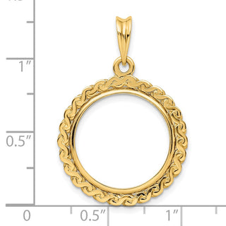 14k Yellow Gold S Chain 17.8mm Prong Coin Bezel Pendant - Fits US $2.50 Liberty and Other Coins