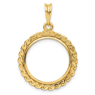 14k Yellow Gold S Chain 17.8mm Prong Coin Bezel Pendant - Fits US $2.50 Liberty and Other Coins