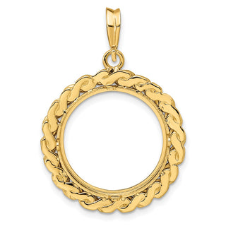 14k Yellow Gold S Chain 18mm Prong Coin Bezel Pendant - Fits 1/10 oz Cat