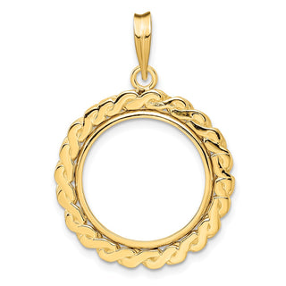 14k Yellow Gold S Chain 18mm Prong Coin Bezel Pendant - Fits 1/10 oz Cat