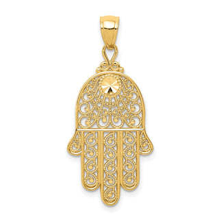 14k Yellow Gold Diamond-Cut Filigree Chamseh Pendant